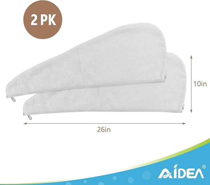 AIDEA Microfiber Hair Towel Wrap, 2 Pack Hair Turbans, Super Absorbent Quick Dry Hair Towel Wrap for All Hair Types Anti Frizz, 26"×10", Grey