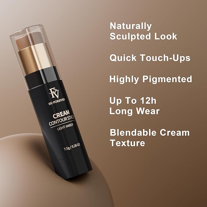 FV Contour Stick, Highly Pigmented & Blendable Cream Contour Bronzer Makeup, Long Lasting & Waterproof, for a Naturally Sculpted Look, Beginner Friendly, 04 Light Amber