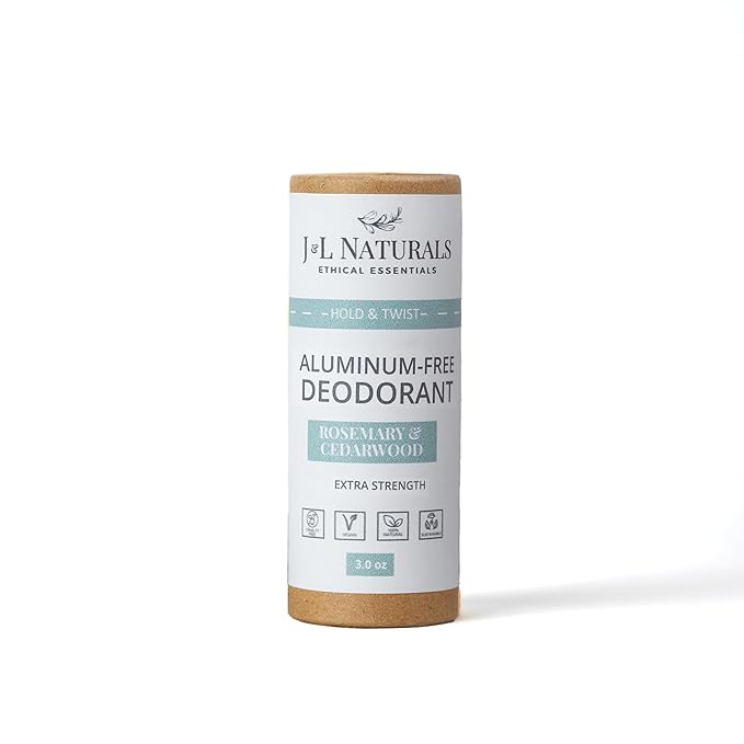J&L Naturals Aluminum Free Deodorant for Men & Women | 100% Natural Ingredients With Coconut Oil, Shea Butter, & Essential Oils | Sustainable, Eco-Friendly (Rosemary & Cedarwood, 3.0 Oz (Single))