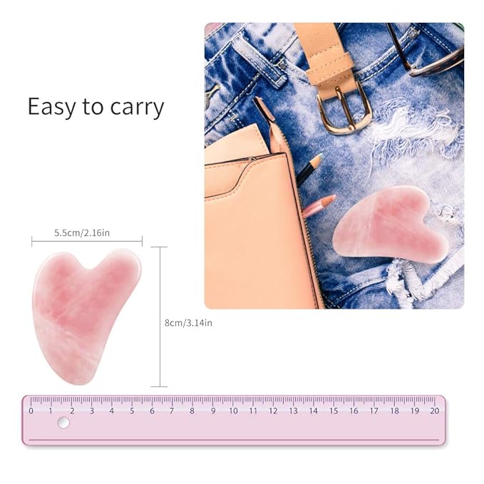 Flagest Gua Sha Rose Quartz Massage Tool, Facial Tool for Scraping and SPA Acupuncture Therapy, Heart Shape Trigger Point Treatment on Face (Rose Quartz)