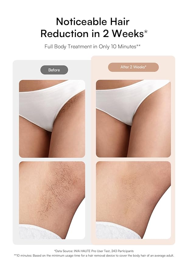 INIA Laser Hair Removal with Ice-Cooling Care for Women and Men, HAUTE Pro Painless at-Home IPL Hair Remover for Coarse Hair in Bikini All Body Areas, Latest Generation for Effective Results (Pink)