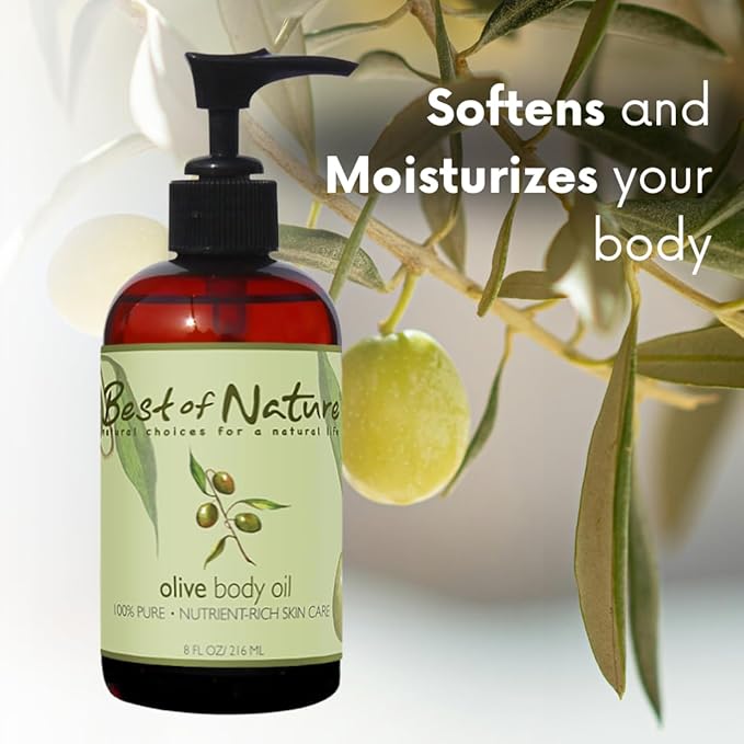 Best of Nature 100% Pure Olive Massage & Body Oil - Cold Pressed, Unscented Moisturizer for Skin & Hair, Bath Oil, Half Gallon (64 fl oz)