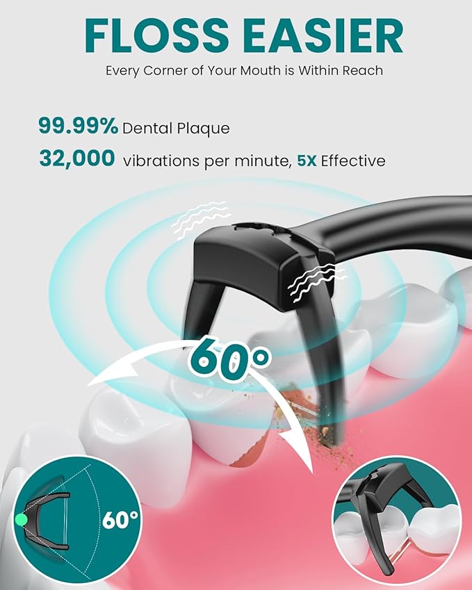 CNAPES Electric Flosser for Teeth with 54 Refill Heads +5 Speeds, Water Flosser Alternative, Easy Glide Flossing for Sensitive Gum, Rechargeable Oral Kit, 5X Cleaning, Portable Dental Floss Picks