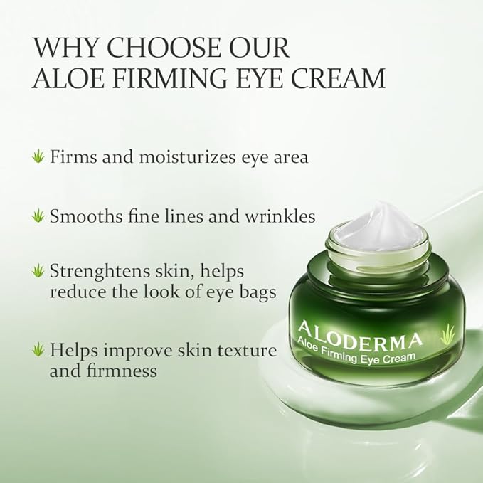 Aloderma Aloe Firming Eye Cream Made with 70% Organic Aloe Vera - Natural Daily Hydrating Eye Cream with Jojoba, Hyaluronic Acid, & Organic Aloe - Reduce Signs of Aging, Fine Lines & Wrinkles, 25g