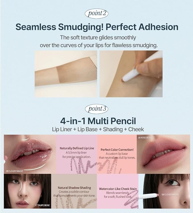 Heart Percent Dote On Mood Lip Pencil, Long-Lasting Creamy Lip Crayon Smooth Color Liner Retractable Lipstick Pencil 0.8g, #15.Mauve Lips