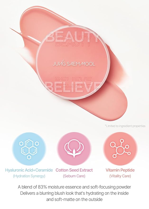 JUNG SAEM MOOL Artist Cushion Blush Blur | Matte & Soft Finish, Korean Liquid Blush for cheeks, Easy to Blend with Puff (Merry Pink)