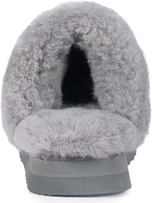 Parfeying Women's Shearling Slippers Genuine Leather with Rubber Sole, Sheepskin Fuzzy Indoor Outdoor Shoes for Home