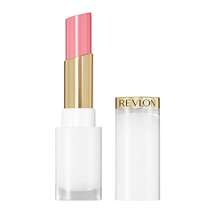 REVLON Super Lustrous Glass Shine Balm, Hydrating Tinted Lip Balm with Hyaluronic Acid, Aloe & Rose Quartz, 002 Pink Flip, 0.11 oz