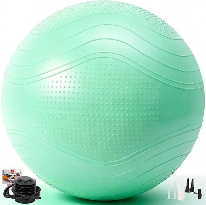 Gruper Yoga Ball, Multiple Sizes Non Slip Exercise Ball for Workout, Birthing, Balance, Stability, Pregnancy, 2200LB Capacity, Anti Burst Chair for Home and Office, Includes Quick Pump & Fitness Guide