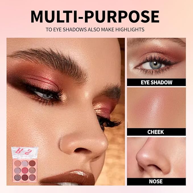 Mauve 9-Color Eyeshadow Palette – Waterproof, Long-Lasting, Matte & Shimmer – Rose, Plum & Mauve Tones for Soft, Blendable,Elegant Eye Makeup 02#