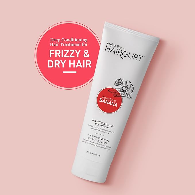 Strawberry Banana Smoothing Hair Care Set – Shampoo + Conditioner + Mask – Frizz Control for Color-Treated Hair – Natural & Sulfate-Free