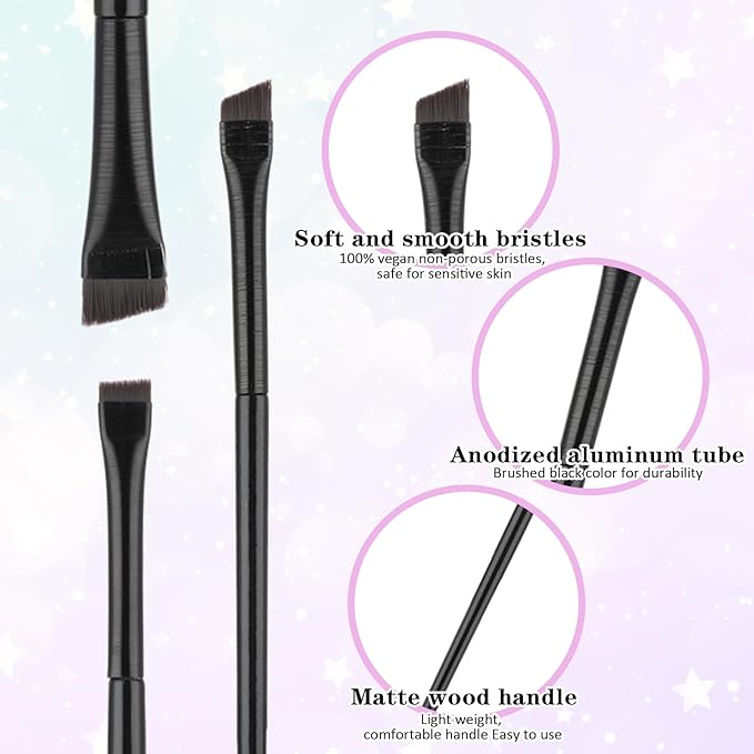 3 Pcs Fine Angled Eyeliner Brush Set - Precision Gel Eye Liner & Brow Tint Brushes - Ultra Thin Slanted Flat Angle Makeup Brush for Beauty Eye Makeup Tool