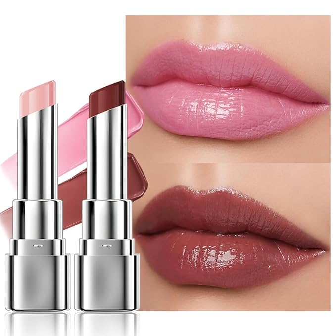 HHLTOH 2Pcs Tinted Lip Balm Moisturizing Lipstick – Deep Rose Colored Bean paste & Soft Pale Pink Sheer Hydrating Lip Color for Dry Lips – Nourishing Lip Balm for All Women with a Subtle Natural Scent