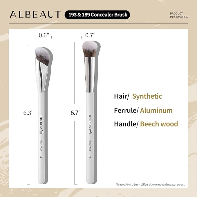 Albeaut Concealer Makeup Brushes Set, Angled Under Eye Brightening Brushes for Liquid, Cream, Stick Concealer Foundation Nose Contour Eyeshadow Blending (189193)