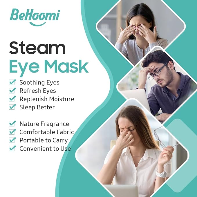BeHoomi 30Packs Steam Eye Mask, Heated Eye Mask Warm Compress for Eyes, Self Heating Disposable Steam Mask for Home Sleep, Spa, Travel Essentials & Relaxation Gifts, Stocking Stuffers (Unscented)