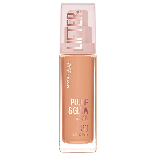 Maybelline Lifter Plump & Glow Foundation, Liquid Foundation with 2% Niacinamide + Hyaluronic Acid, Plumping and Brightening Face Makeup, 130, 1 Count