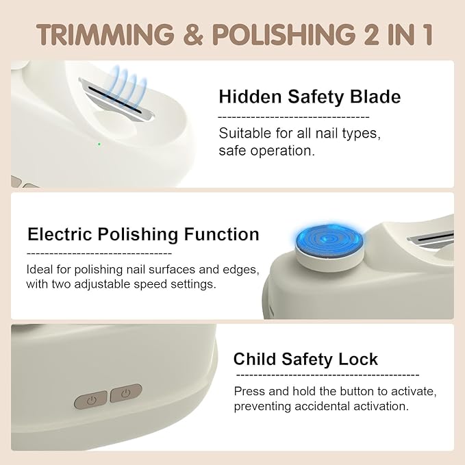 Electric Nail Clippers for Seniors,Smart Nail Clippers 2026 New 3 in 1 Electric Toenail Clipper with Polishing and LED Light,Smart Toenail Clipper 2 Adjustable Speeds for Adults,Baby (White)