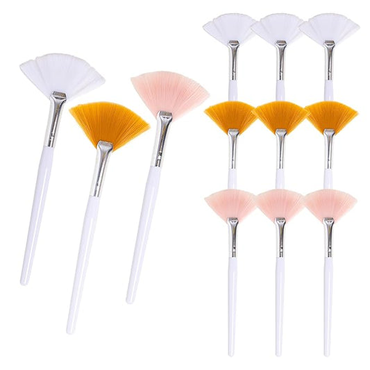 12PCS Fan Brush,Facial Brushes Esthetician,Fan Facial Mask Applicator Tools Soft Makeup Brushes Cosmetic Tools, Multipurpose Facial Mask Brushes for Estheticians and Home Use(3 colors）
