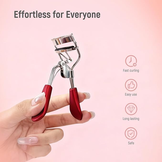 Kaasage Eyelash Curler for Lift and Curl, Professional Stainless Steel Makeup Eyelash Tool with Ergonomic Handle & 6 Replacement Pads for Long-Lasting Results