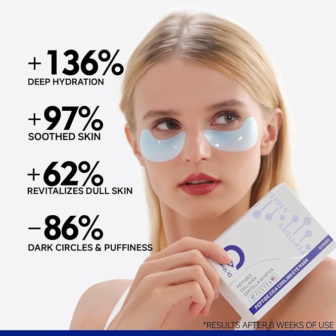 Dr Vincent Peptide Cooling Under Eye Patches, Soothing Eye Patches Instant Reduces Dark Circles and Puffiness, Calming Under Eye Mask with Glacial Water for Bags Treatment, 60 Pairs