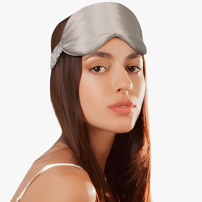 SILKTALE Silk Sleeping Mask for Travel/Plane/Side Sleeper Pure Mulberry Silk Eye Mask for Sleep/Men/Women/Adults Thin Cooling Eye Cover,Grey