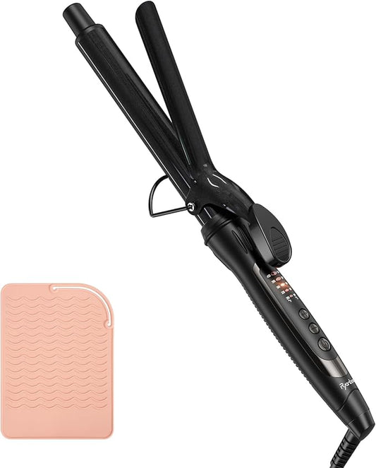 1 Inch Curling Iron, 5 Temperature Settings, Professional Spring Hair Iron for All Hair Types, Max 430℉ with Heat Resistant Mat (1 Inch Black)