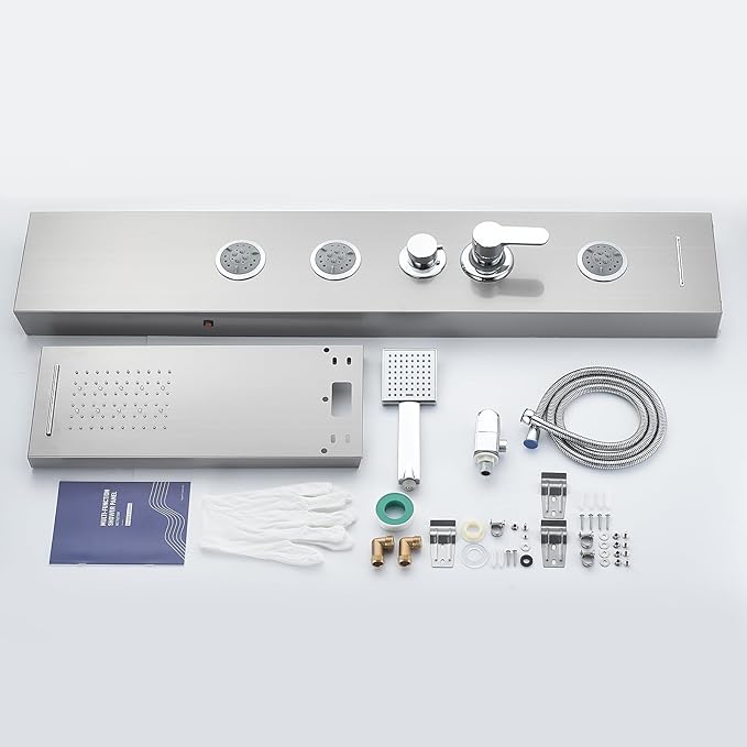 TSIBOMU 5 in 1 Shower Panel Tower System with LED Lights, Rainfall and Waterfall Shower Head, 3 Pcs Adjustable Body Jets, Handheld Shower, Tub Spout (Brushed Nickel)