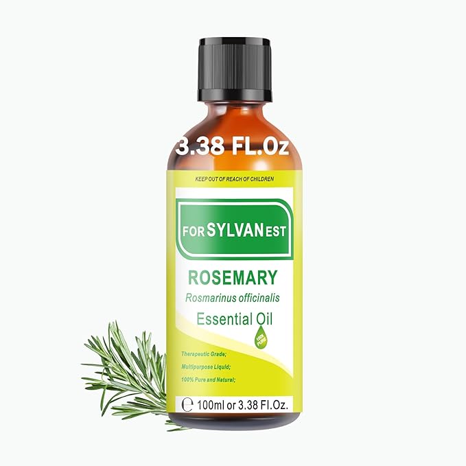 Rosemary Essential Oil 3.38FL OZ/100ml, 100% Natural Rosemary Oil for Diffuser, Skin, Scalp, Aromatherapy & Candle Making Scent