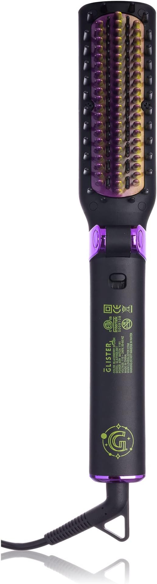 Glister Folding Hair Straightener Brush, Hair Brush for Hair Straightening, Volumizer, Fringe Curler, Hair Styling Comb with Adjustable Temperature - Black Berry Splash (Black)
