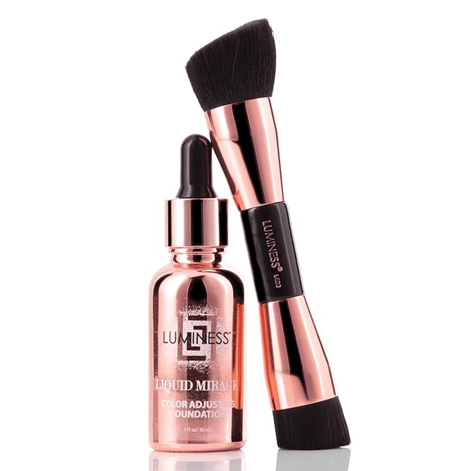 LUMINESS Liquid Mirage w/SPF 50 Color Adjusting Foundation Kit - Color Changing Foundation, SPF 50 Primer & Makeup Brush, Face Makeup for Mature Skin, 4in1 Liquid Foundation, Concealer & Moisturizer