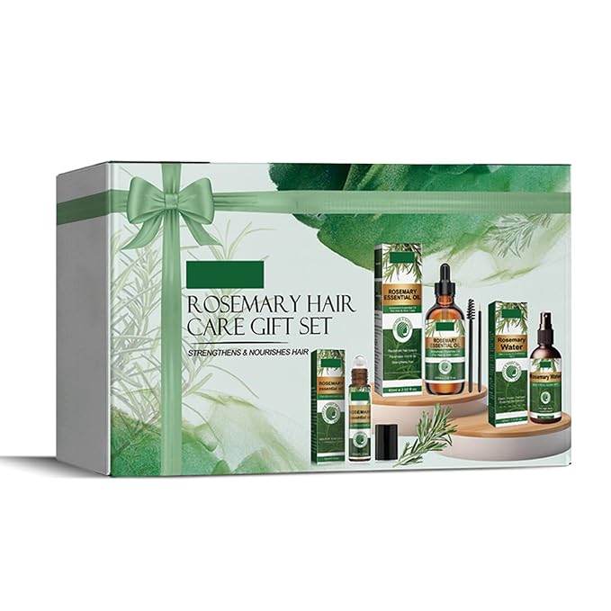 Rosemary Hair Care Gift Set Growth Oil Kit with Spray & Roller，Hair Repair for Strengthen & Nourish - Natural Treatment with Jojoba Oil for Damaged Hair Care Suitable for Women and Me（3.38 Fl Oz）
