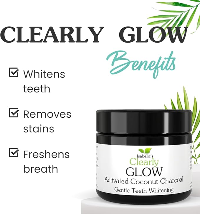 Clearly Glow, Teeth Whitening Activated Coconut Charcoal Powder | Pure, Natural, Food Grade, Non GMO, Made in USA | Whiten Teeth Naturally (3 Months Supply (25g))