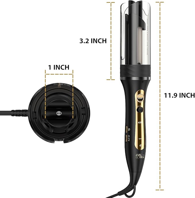 Zavarea Automatic Rotating Curling Iron for Long Hair - 1 Inch Curling Wand for Beach Waves & Loose Curls, Easy Hair Curler for Beginners, Anti-Scald & Frizz-Free, Dual Voltage for Travel