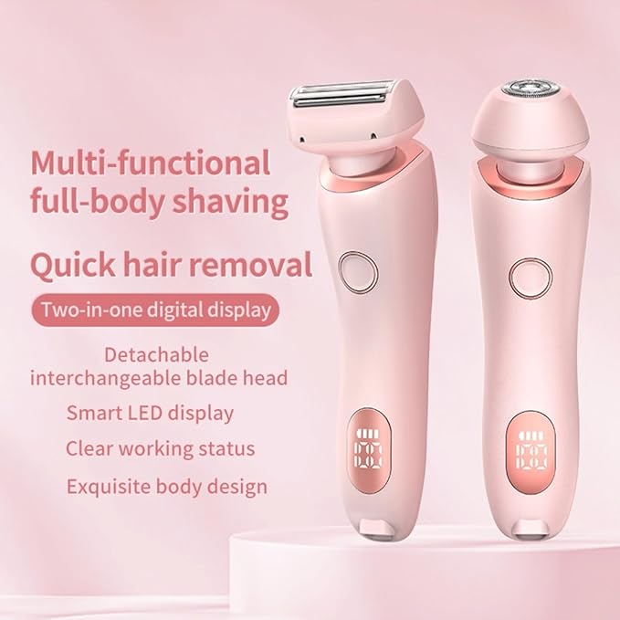 2 in 1 Electric Razors for Women, Electric Shaver for Women Bikini Trimmer, Portable Electric Razors Wet & Dry Use, Removable Head, Multifunctional Full-Body Shaving (Pink)