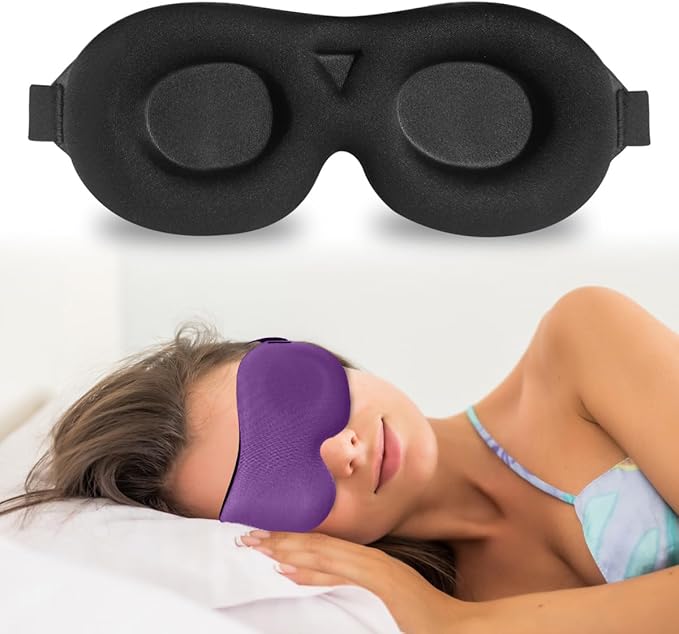 DTS Eye Masks for Side Sleepers Men Women Zero Eye Pressure 3D Cups Complete Light Blocking Night Blindfold with Adjustable Strap Shade Cover Sleeping Mask for Travel Nap Work Home (Purple)