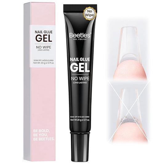 Beetles 20g Solid Nail Glue Gel - No Wipe, Hands-Free Soft Nail Tips Glue for Fake Acrylic Nails, Press On Nails, Nail Extensions, 3D Nail Art, Soak Off Nail Lamp Long-Lasting, Beginner-Friendly