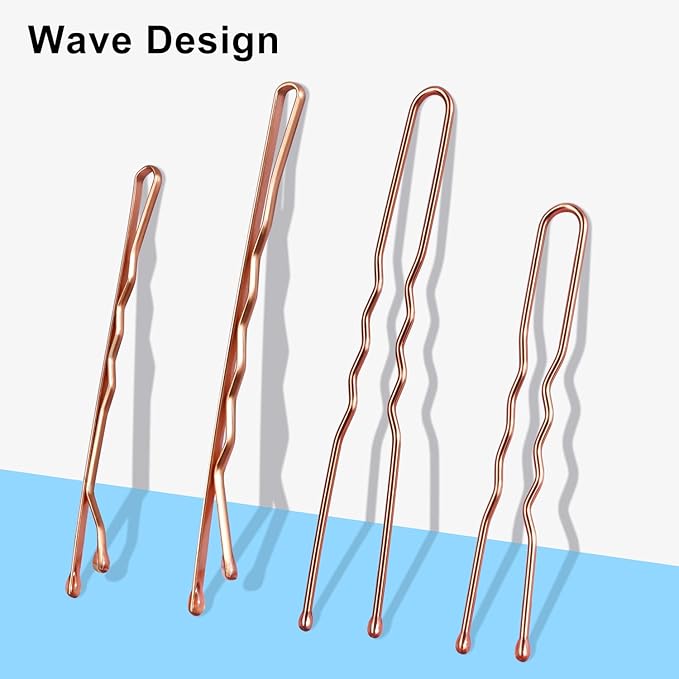 TsMADDTs Hair Pins, 200 pcs Rose Gold Bobby U Shaped Hair Pins for Women Styling, Ballet Bun with Box, 2.4in & 2in