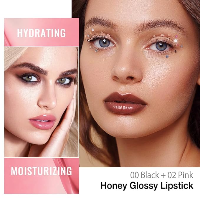 HHLTOH Honey Lipstick Tinted Lip Balm - Shine Moisturizing Lipstick for Women, Natural Nourishing Hydrating Lip Color Gloss Stain for Dry Lips, Tint Sheer Lightweight Makeup, Vegan - 2Pc Black & Pink
