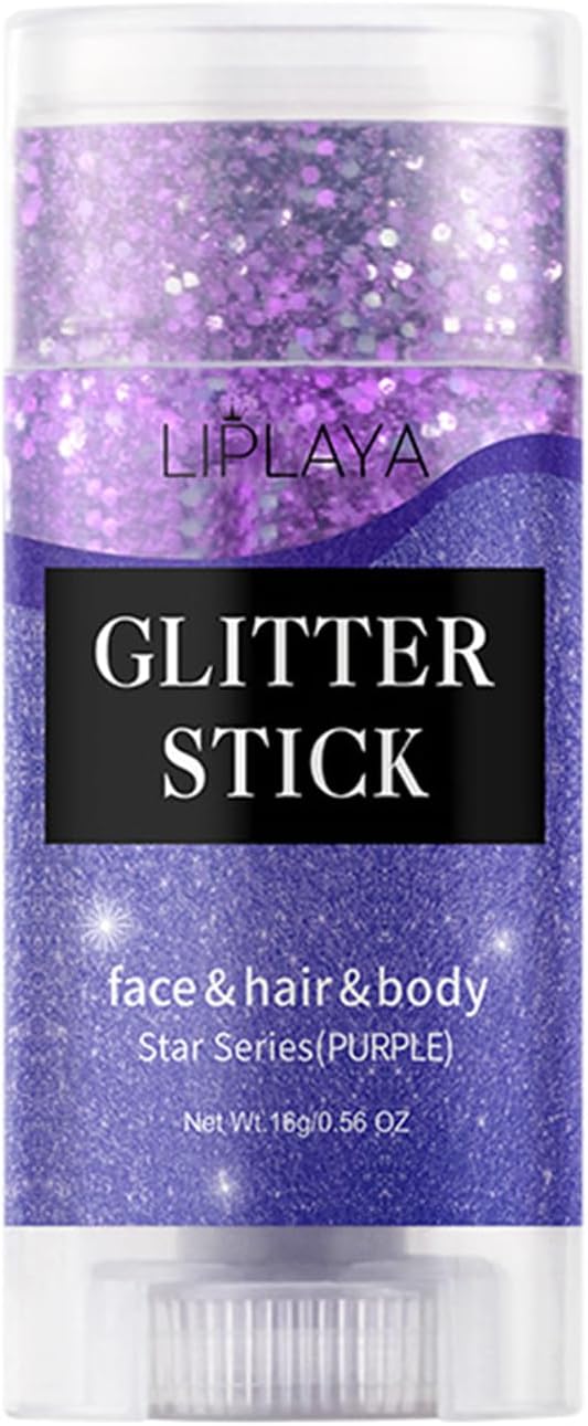 Face and Body Glitter Stick,Holographic Sparkling Neon Outfit Singer Concert Music Rave Festival Party Accessories Glitter Gel. (Purple)