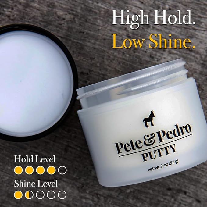 Pete & Pedro HAIR PUTTY - Strong Hold, Matte Finish, Low Shine Hair Clay for Men, Ideal for Hairstyling & Grooming Medium, Messy, & Shorter Hairstyles | Water soluble, As Seen on Shark Tank, 2 oz.