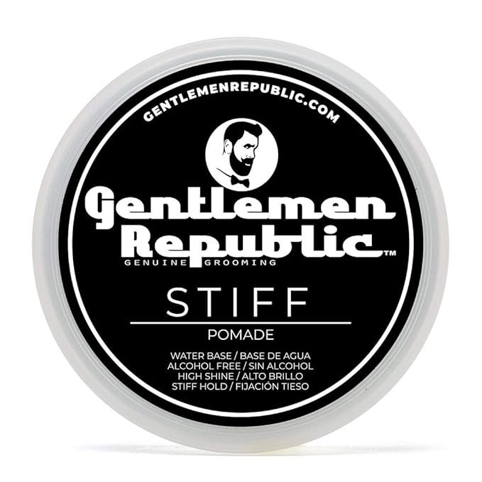 Gentlemen Republic 8oz Stiff Hair Pomade - Lightweight All-Day Hold with High Shine Finish, Alcohol-Free and Paraben-Free Formula, Suitable for Thick Hair