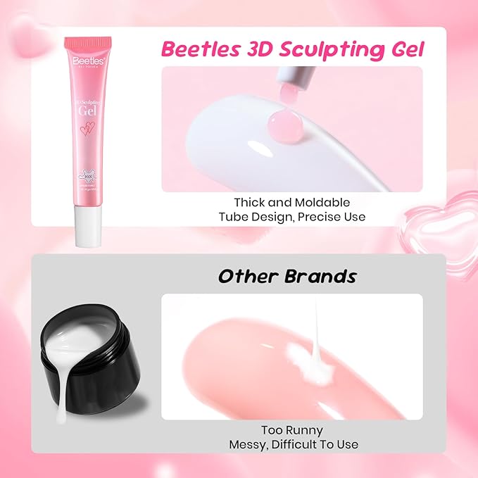 Beetles Valentine’s Limited Pink 3D Nail Sculpting Gel for 3D Gel Nail Art, 15ml Professional Pink Sculpt Gel, No Wipe U V/LED Cure, Easy One-Step Shaping, Pink Nail Gel for DIY Salon Gifts for Women