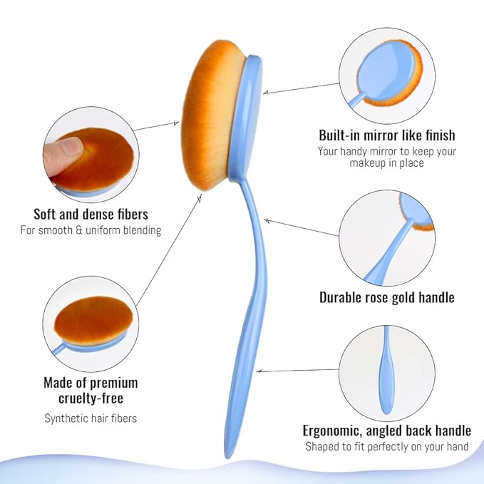 Yoseng Oval Foundation Brush, Large Toothbrush Makeup Brushes Fast Flawless Application Liquid Cream Powder Foundation,Sunscreen Applicator for Kids（Blue)