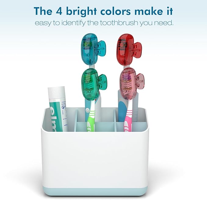 Nincha 4-Pack Multicolor Toothbrush Head Covers - Universal Clip-On Protector for Manual & Electric Brushes - Travel-Friendly Hygienic Dust Guard - Suitable for Kids & Adults (Red, Blue, Green,Pink)