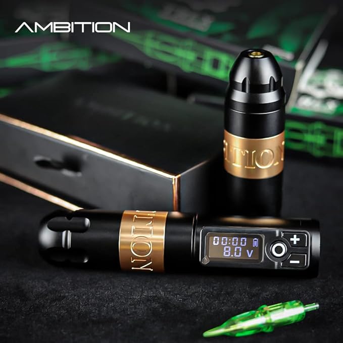 Ambition Soldier Rotary Battery Pen Tattoo Cartridge Machine with 2400mAh Power Japan Coreless Motor Digital LED Display Tattoo Equipment Supply for Professionals and Beginners Tattoo Artists