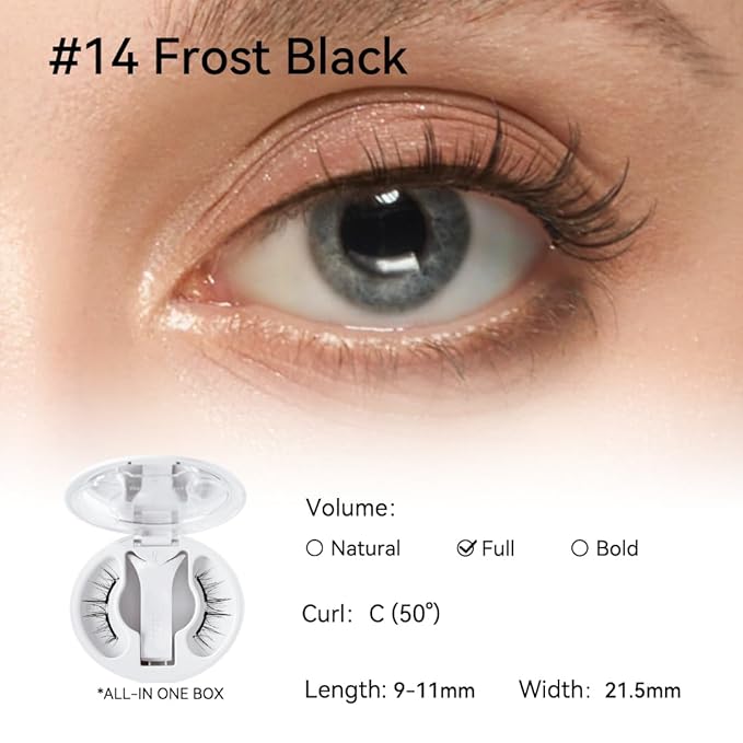 WOSADO Magnetic Eyelashes with Applicator, No.14 Frost Black 21.5mm Eye Lashes Kit, Reusable Magnetic Lashes without Eyeliner, Glue-free False Lashes, Waterproof, Lightweight, Suit for Natural Makeup