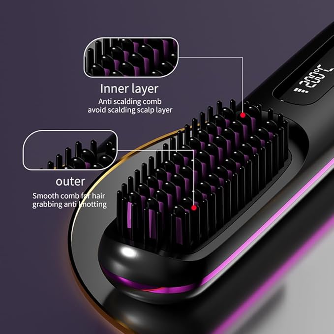 Cordless Hair Straightener Brush 3-in-1: Straightener, Curler & Smoother | Go Brush Pro 2026 with Ionic Anti-Static Technology | 3 Adjustable Heat Settings, USB Rechargeable, for All Hair Types