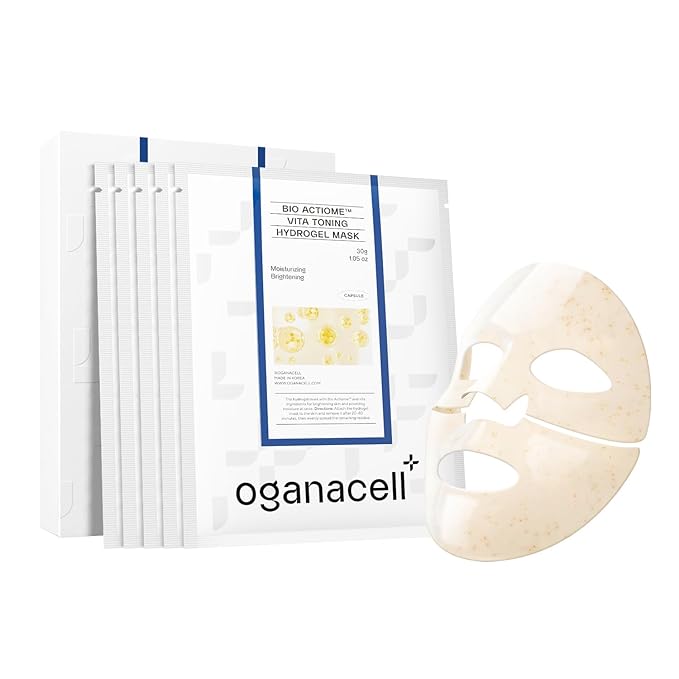 OGANA CELL Vita Gel Hydro Facial Mask 5PCS - Brightening Glow & Even Skin Tone, Korean Spa-Strength Gel Mask with Vitamin C+E, Hydrating for Dullness/Dark Spots,Liposome Encapsulated