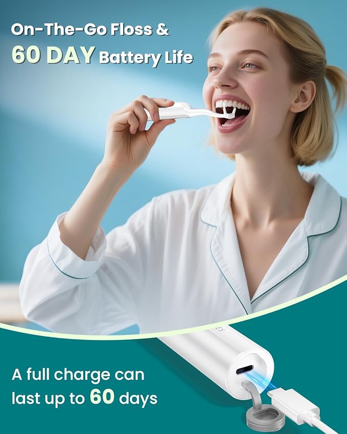 CNAPES Electric Flosser for Teeth & Adults with 54 Refill Heads + 5 Speeds, Gentle Gliding Floss for Sensitive Gum Care,Water Flosser Alternative, Sonic Oscillation Deep Clean