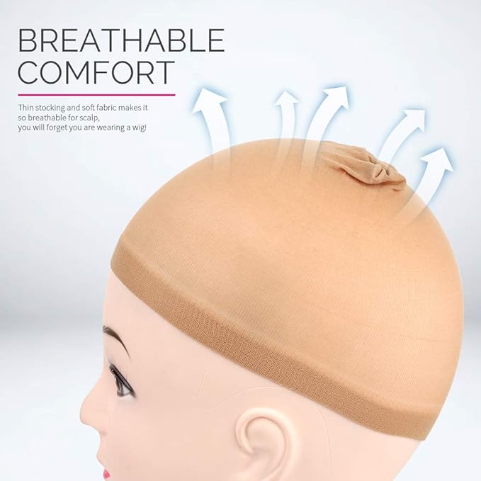 Fandamei 4 pieces Light Brown Stocking Wig Caps Stretchy Nylon Wig Caps for Women